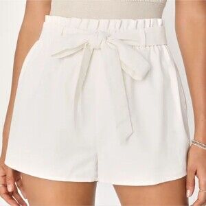 Lulu's Paper Bag Shorts Women's S Ivory Tie Waist Belt Loops
